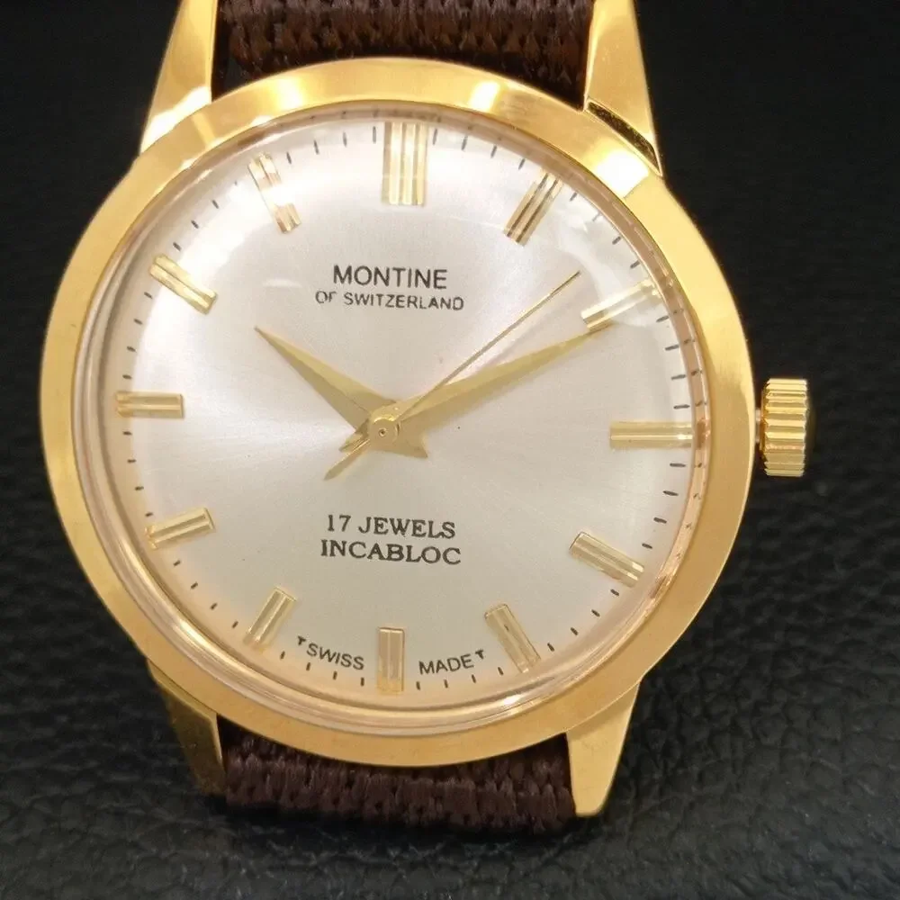 Vintage 1987 Montine Of Switzerland Manual Mens Gold Watch W/Nato Strap